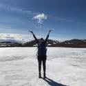 Sarah throwing some ice on frozen Toolik Lake